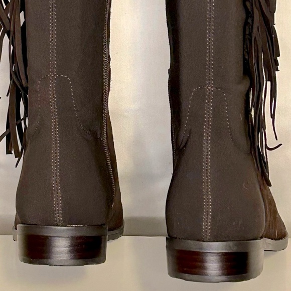 MARC FISHER MYNDEE DARK BROWN SUEDE OVER THE KNEE BOOTS w/FRINGE, 8M, NWT IN BOX - Picture 6 of 10